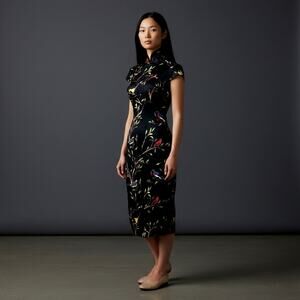 NUVULA Bird Print Avant Garde Cutout Dress Small Black High Neck Sustainable Art